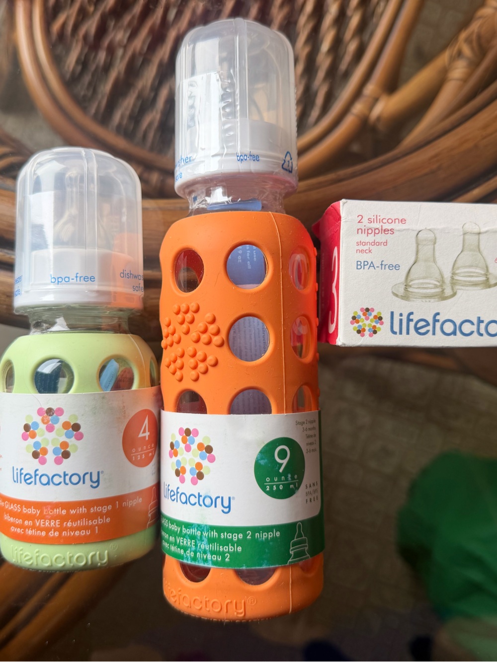 Lifefactory Kids Glass Baby Bottle with Silicone Sleeve – Orange & Light Green